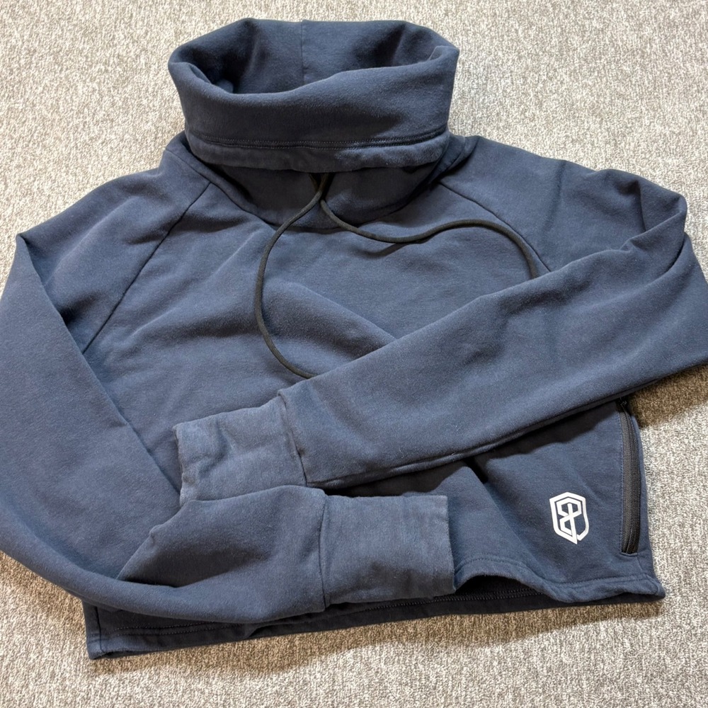 Born Primitive Womens Navy Blue Cropped Funnel Neck‎ Hoodie Sweatshirt Small